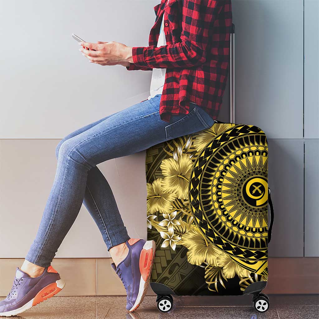 Vanuatu Luggage Cover Hibisus Polynesian Pattern Gold - Polynesian Pride