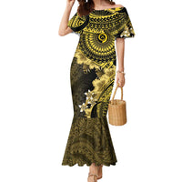 Vanuatu Mermaid Dress Hibisus Polynesian Pattern Gold - Polynesian Pride