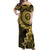 Vanuatu Off Shoulder Maxi Dress Hibisus Polynesian Pattern Gold - Polynesian Pride