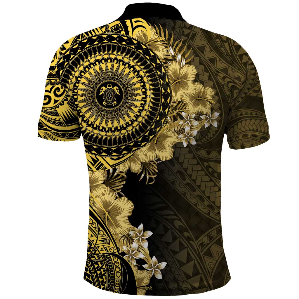 Vanuatu Polo Shirt Hibisus Polynesian Pattern Gold - Polynesian Pride