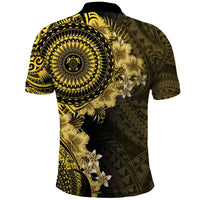 Vanuatu Polo Shirt Hibisus Polynesian Pattern Gold - Polynesian Pride