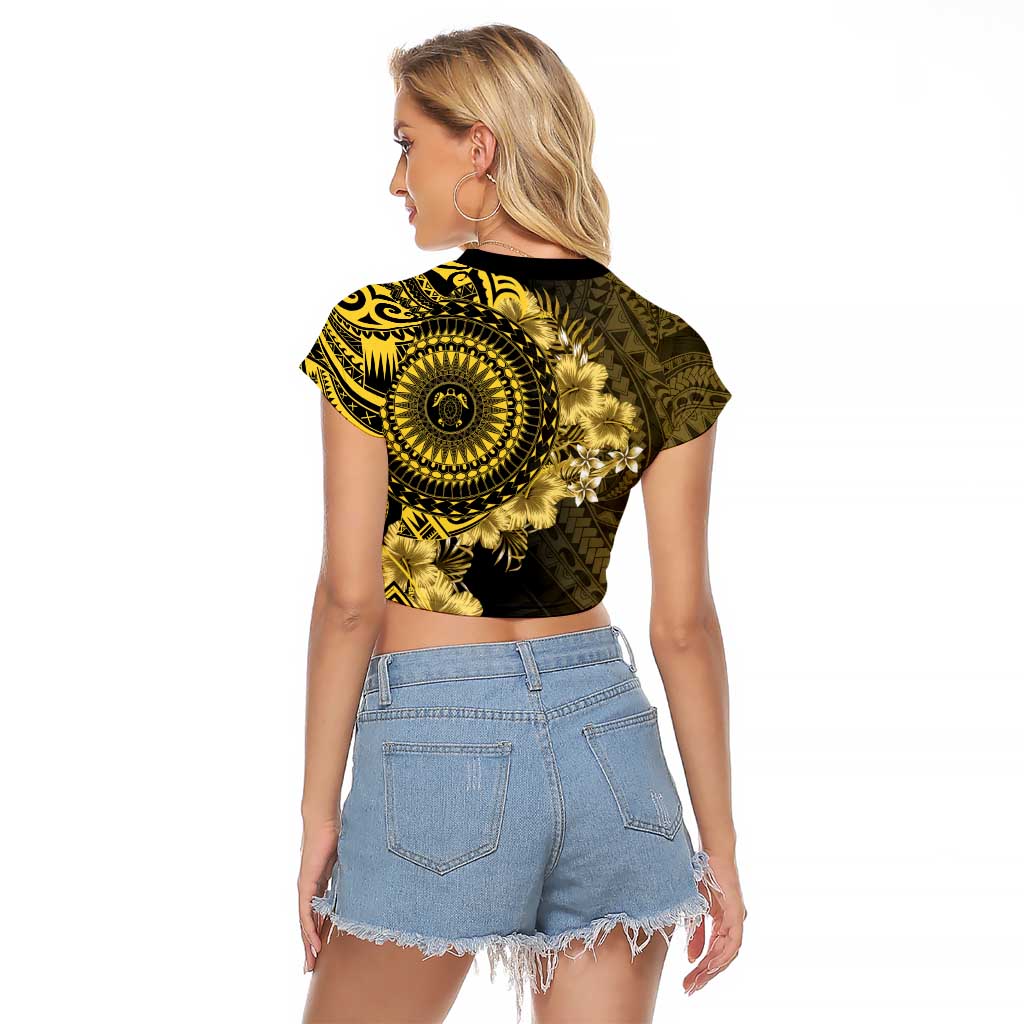 Vanuatu Raglan Cropped T Shirt Hibisus Polynesian Pattern Gold - Polynesian Pride