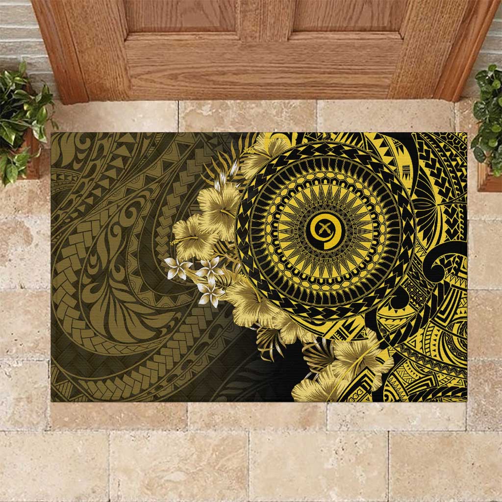 Vanuatu Rubber Doormat Hibisus Polynesian Pattern Gold - Polynesian Pride