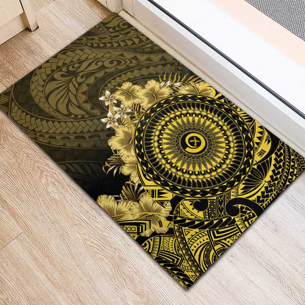 Vanuatu Rubber Doormat Hibisus Polynesian Pattern Gold - Polynesian Pride