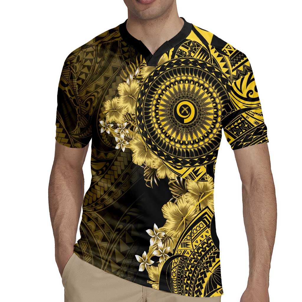 Vanuatu Rugby Jersey Hibisus Polynesian Pattern Gold - Polynesian Pride