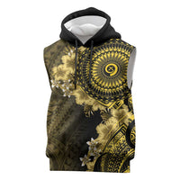 Vanuatu Sleeveless Hoodie Hibisus Polynesian Pattern Gold LT14 Gold - Polynesian Pride