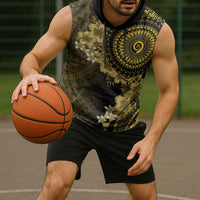 Vanuatu Sleeveless Hoodie Hibisus Polynesian Pattern Gold LT14 - Polynesian Pride