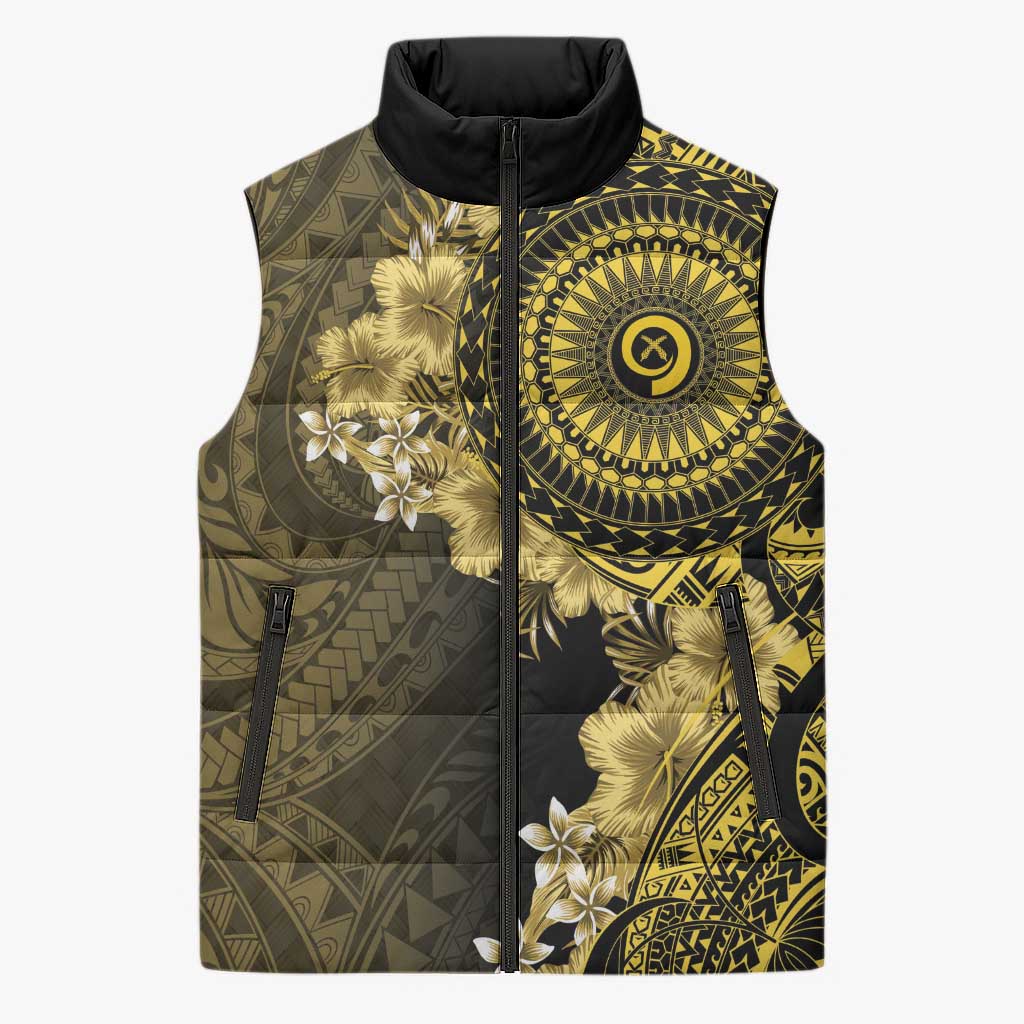 Vanuatu Sleeveless Puffer Jacket Hibisus Polynesian Pattern Gold - Polynesian Pride