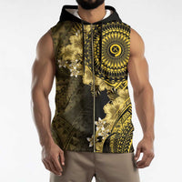 Vanuatu Sleeveless Zip Hoodie Hibisus Polynesian Pattern Gold - Polynesian Pride