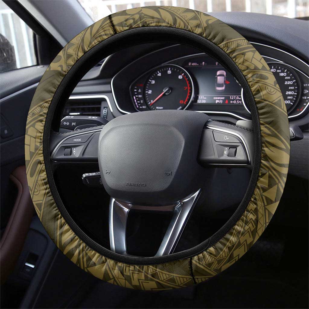 Vanuatu Steering Wheel Cover Hibisus Polynesian Pattern Gold - Polynesian Pride