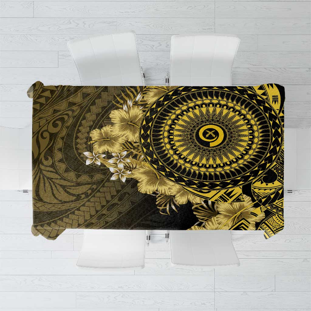Vanuatu Tablecloth Hibisus Polynesian Pattern Gold - Polynesian Pride
