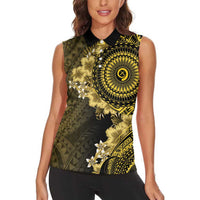 Vanuatu Women Sleeveless Polo Shirt Hibisus Polynesian Pattern Gold - Polynesian Pride
