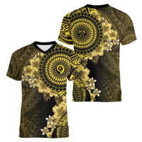 Vanuatu Women V-Neck T-Shirt Hibisus Polynesian Pattern Gold - Polynesian Pride