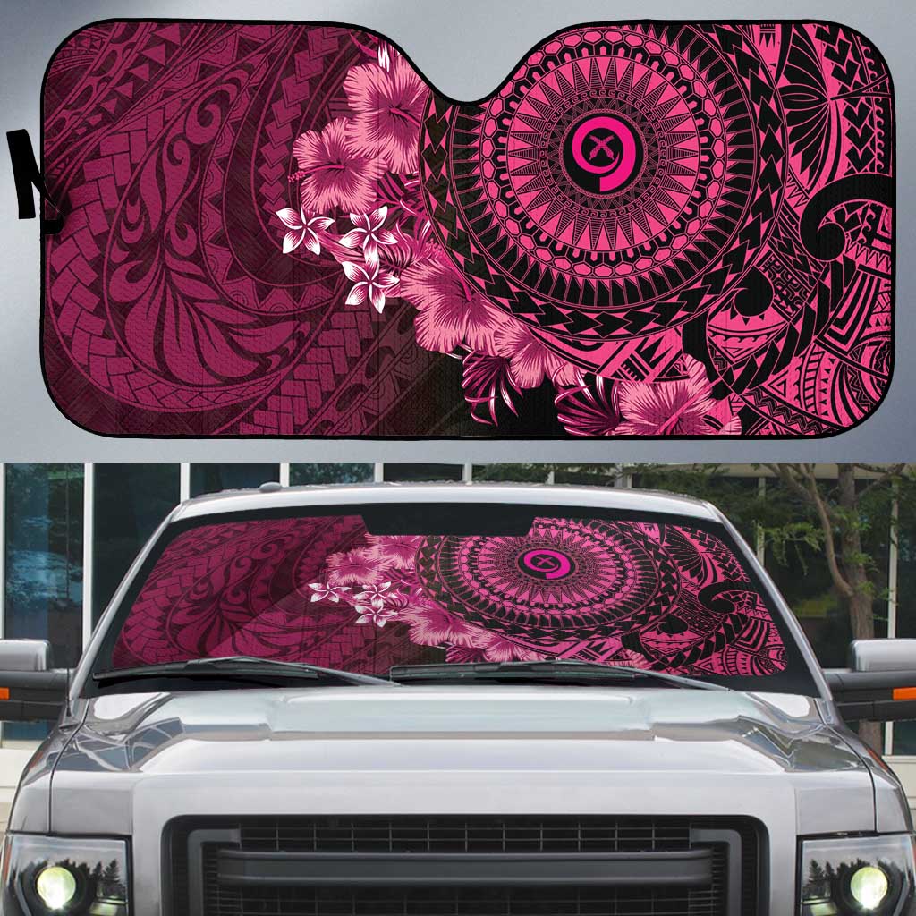 Vanuatu Auto Sun Shade Hibisus Polynesian Pattern Pink - Polynesian Pride