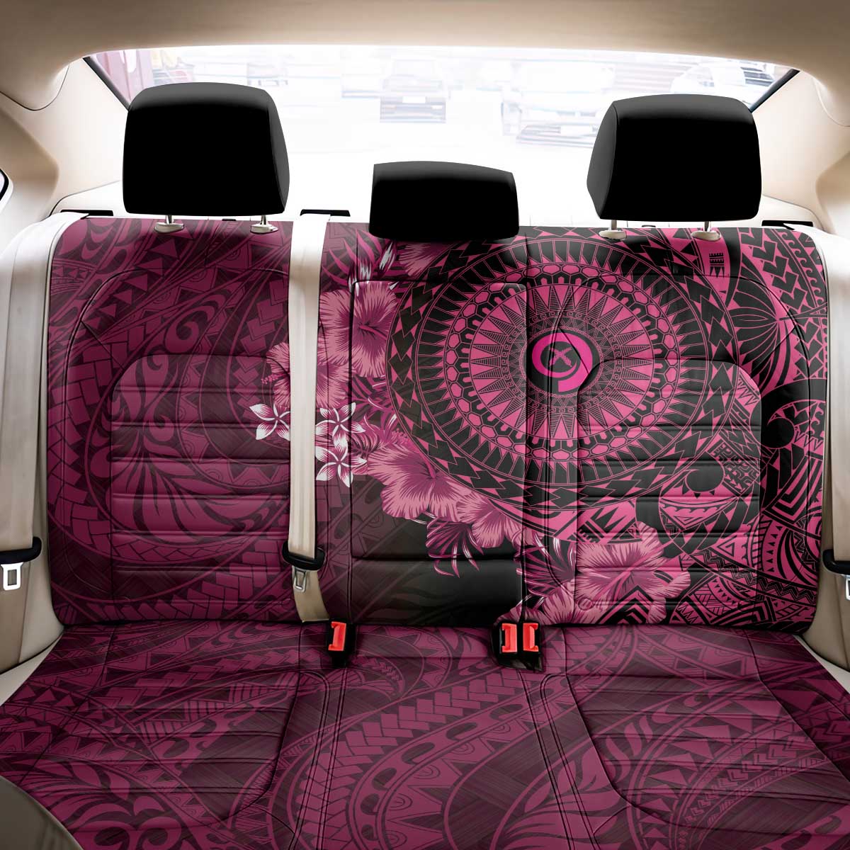 Vanuatu Back Car Seat Cover Hibisus Polynesian Pattern Pink - Polynesian Pride