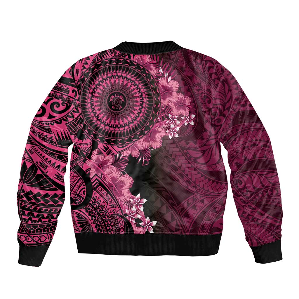 Vanuatu Bomber Jacket Hibisus Polynesian Pattern Pink - Polynesian Pride