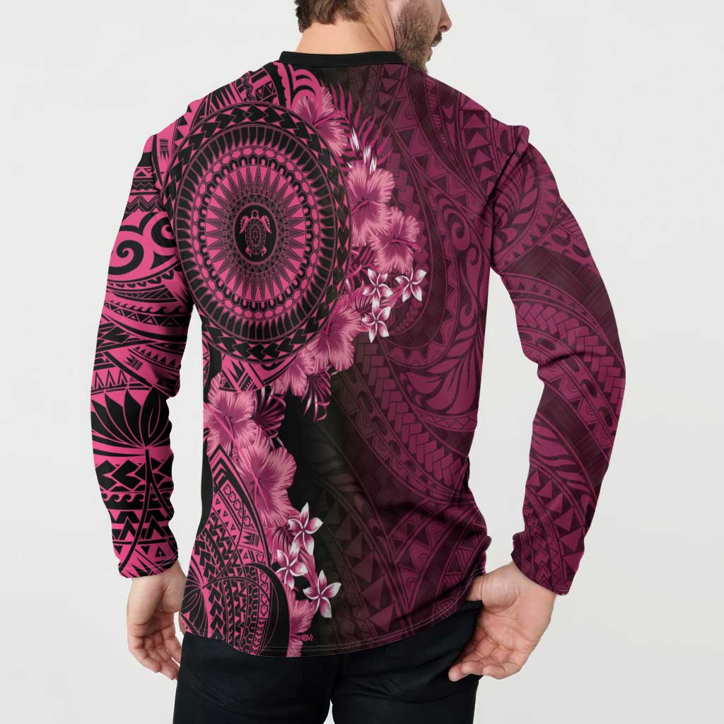 Vanuatu Button Sweatshirt Hibisus Polynesian Pattern Pink - Polynesian Pride