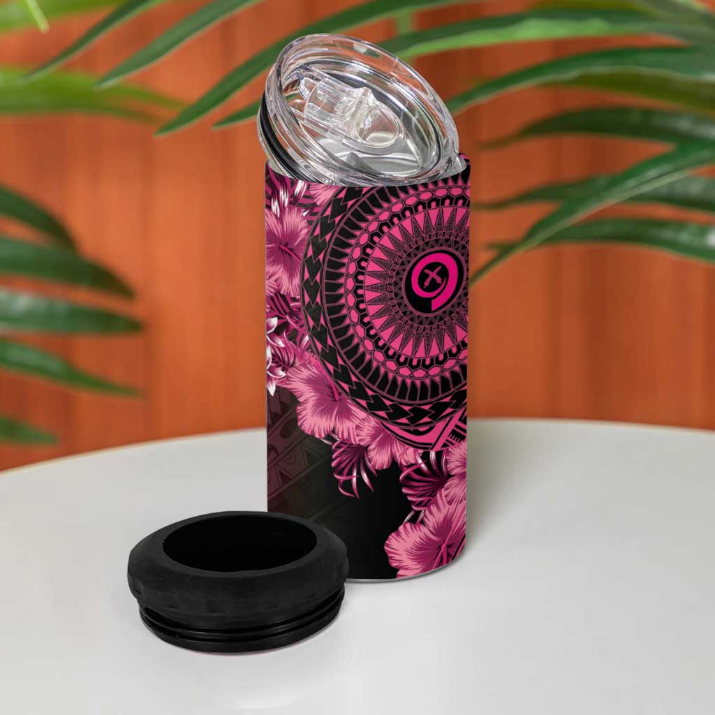 Vanuatu 4 in 1 Can Cooler Tumbler Hibisus Polynesian Pattern Pink - Polynesian Pride