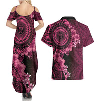 Vanuatu Couples Matching Summer Maxi Dress and Hawaiian Shirt Hibisus Polynesian Pattern Pink - Polynesian Pride