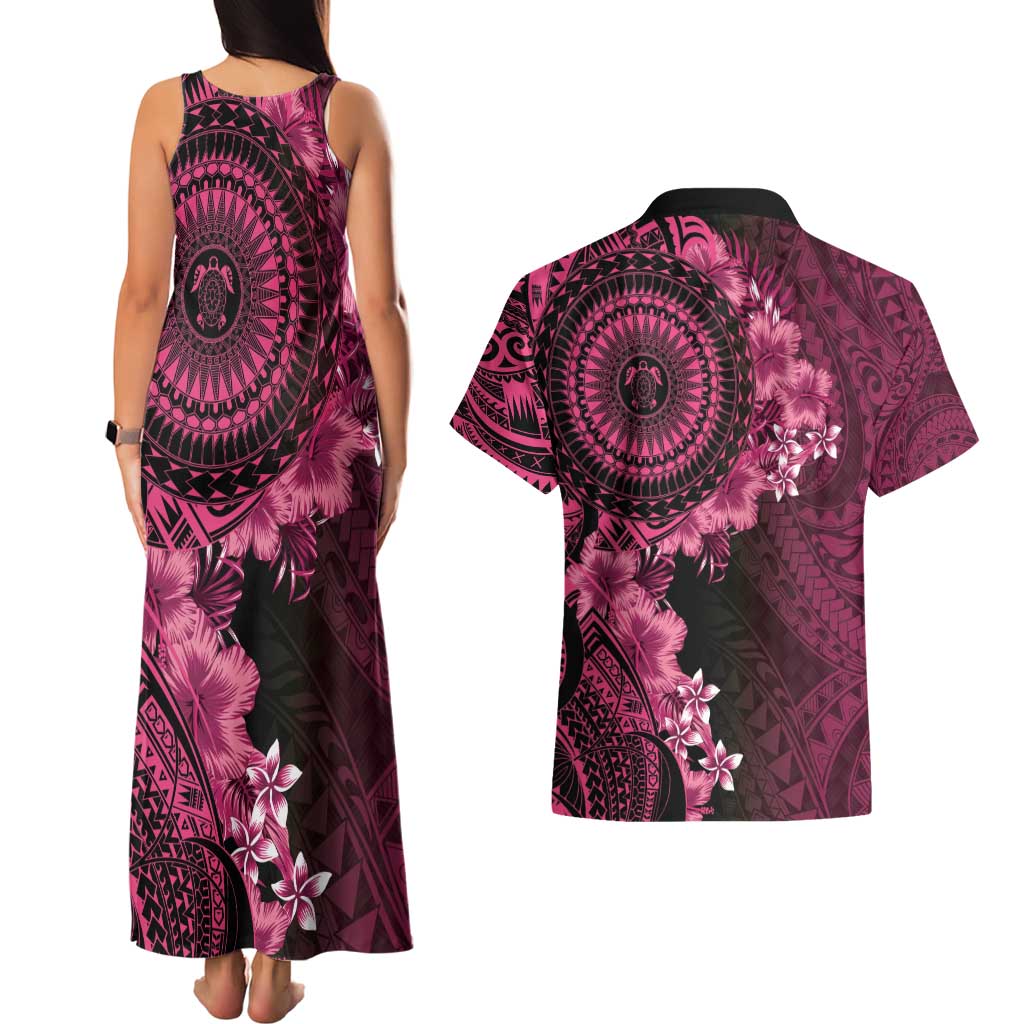 Vanuatu Couples Matching Tank Maxi Dress and Hawaiian Shirt Hibisus Polynesian Pattern Pink - Polynesian Pride
