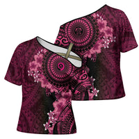 Vanuatu Cross Shoulder Shirt Hibisus Polynesian Pattern Pink - Polynesian Pride