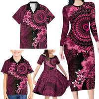 Vanuatu Family Matching Long Sleeve Bodycon Dress and Hawaiian Shirt Hibisus Polynesian Pattern Pink - Polynesian Pride