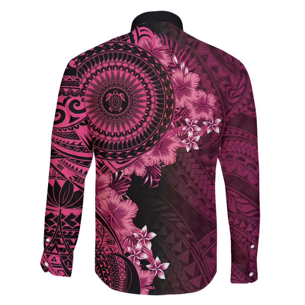 Vanuatu Family Matching Long Sleeve Bodycon Dress and Hawaiian Shirt Hibisus Polynesian Pattern Pink - Polynesian Pride