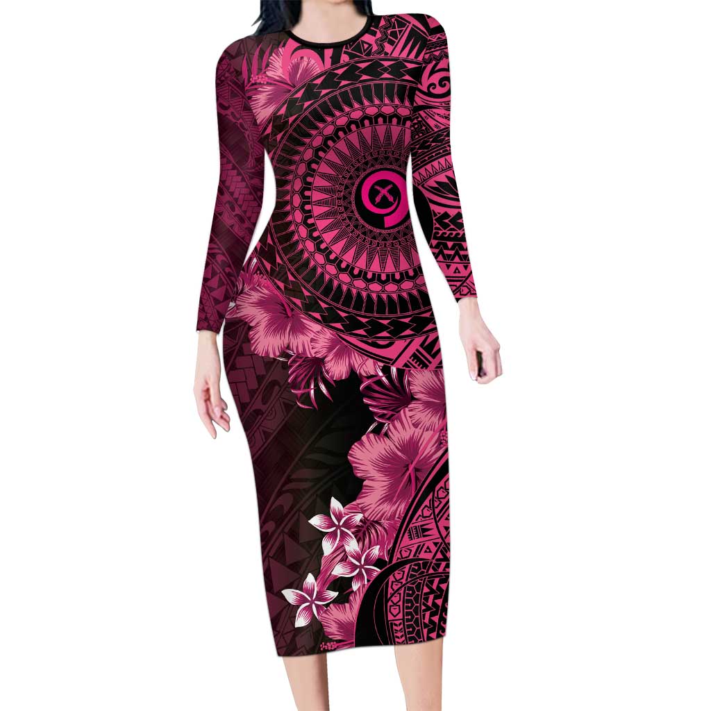 Vanuatu Family Matching Long Sleeve Bodycon Dress and Hawaiian Shirt Hibisus Polynesian Pattern Pink - Polynesian Pride