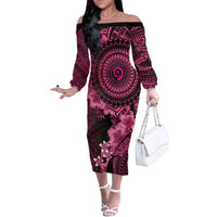 Vanuatu Family Matching Off The Shoulder Long Sleeve Dress and Hawaiian Shirt Hibisus Polynesian Pattern Pink - Polynesian Pride
