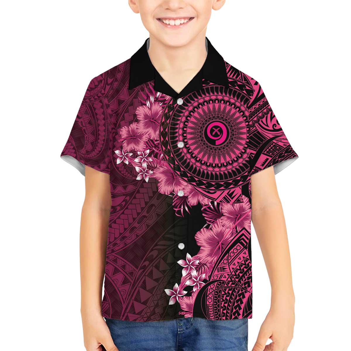Vanuatu Family Matching Off The Shoulder Long Sleeve Dress and Hawaiian Shirt Hibisus Polynesian Pattern Pink - Polynesian Pride