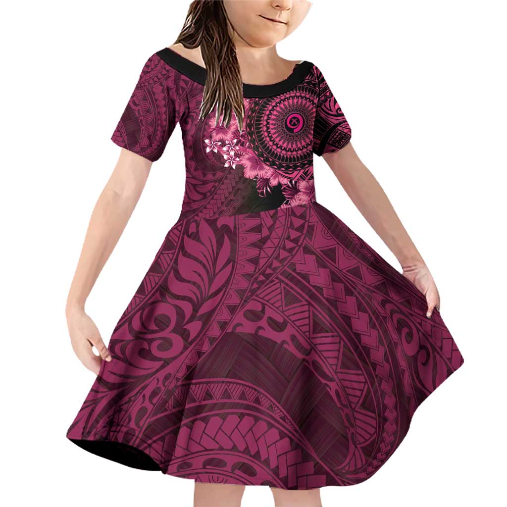Vanuatu Family Matching Off Shoulder Short Dress and Hawaiian Shirt Hibisus Polynesian Pattern Pink - Polynesian Pride