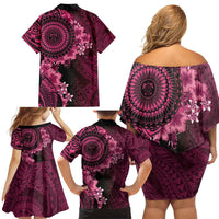 Vanuatu Family Matching Off Shoulder Short Dress and Hawaiian Shirt Hibisus Polynesian Pattern Pink - Polynesian Pride