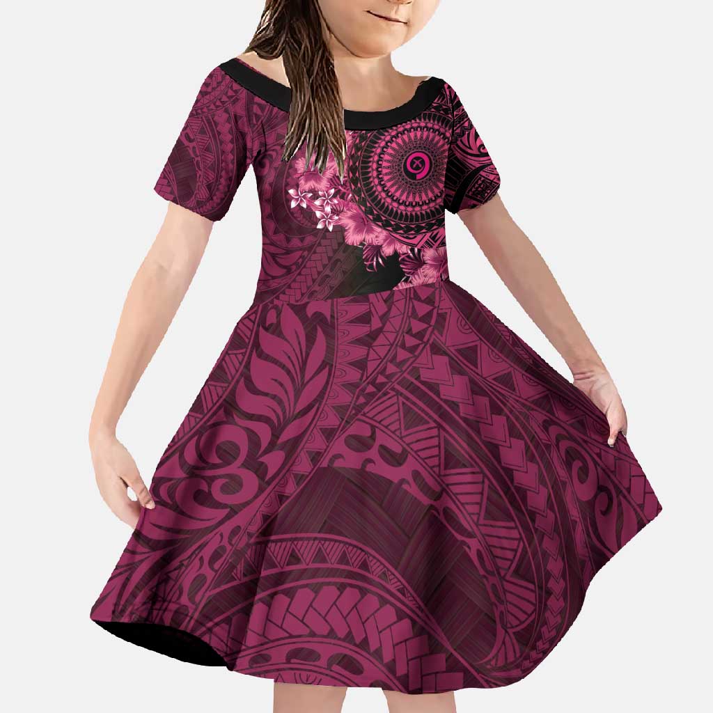 Vanuatu Family Matching Short Sleeve Bodycon Dress and Hawaiian Shirt Hibisus Polynesian Pattern Pink - Polynesian Pride