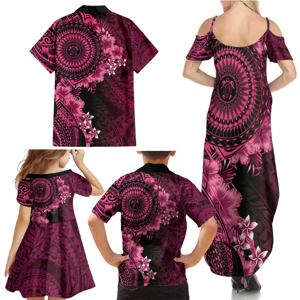 Vanuatu Family Matching Summer Maxi Dress and Hawaiian Shirt Hibisus Polynesian Pattern Pink - Polynesian Pride