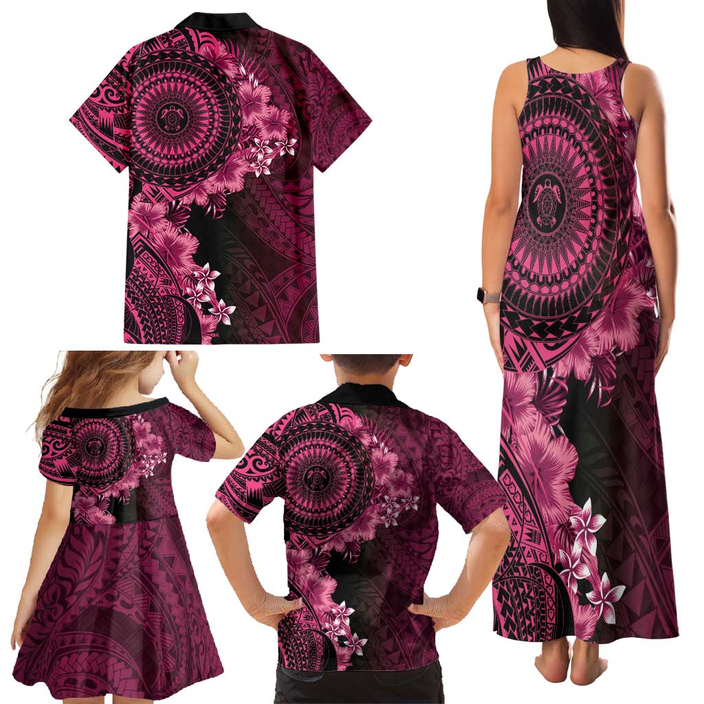 Vanuatu Family Matching Tank Maxi Dress and Hawaiian Shirt Hibisus Polynesian Pattern Pink - Polynesian Pride