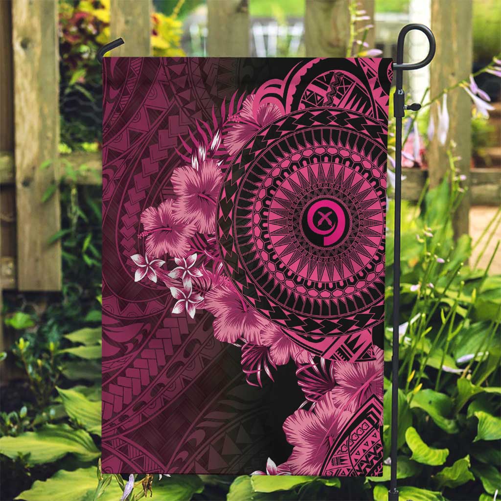 Vanuatu Garden Flag Hibisus Polynesian Pattern Pink - Polynesian Pride