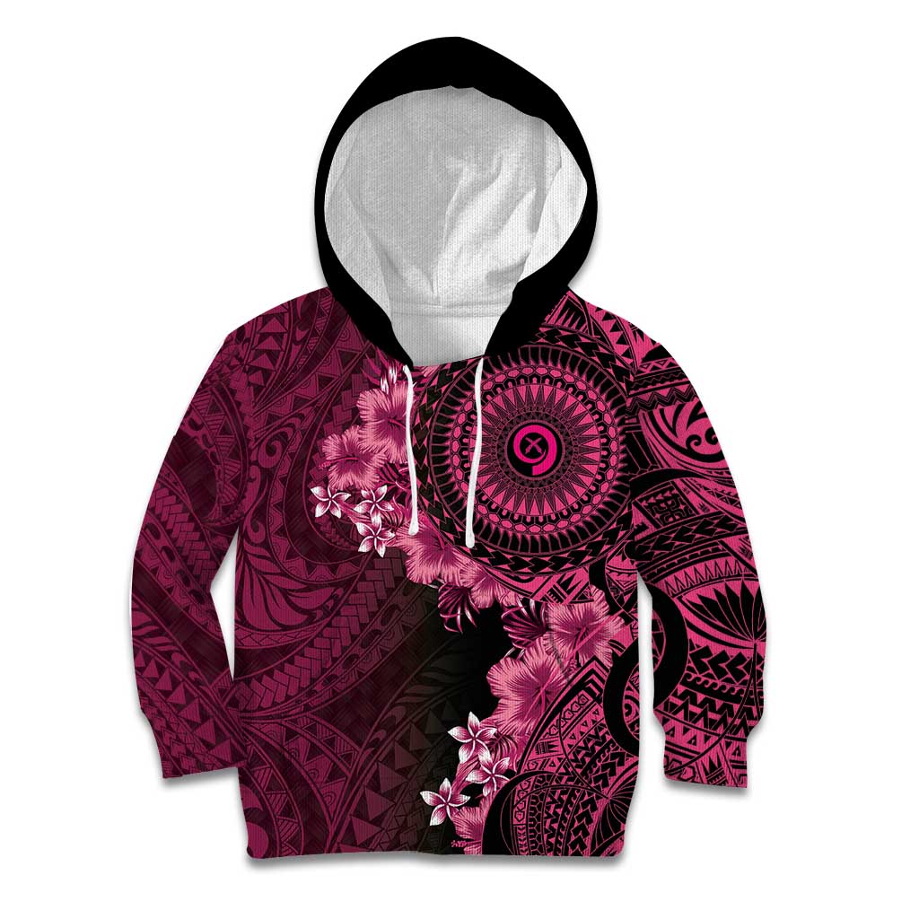 Vanuatu Kid Hoodie Hibisus Polynesian Pattern Pink - Polynesian Pride