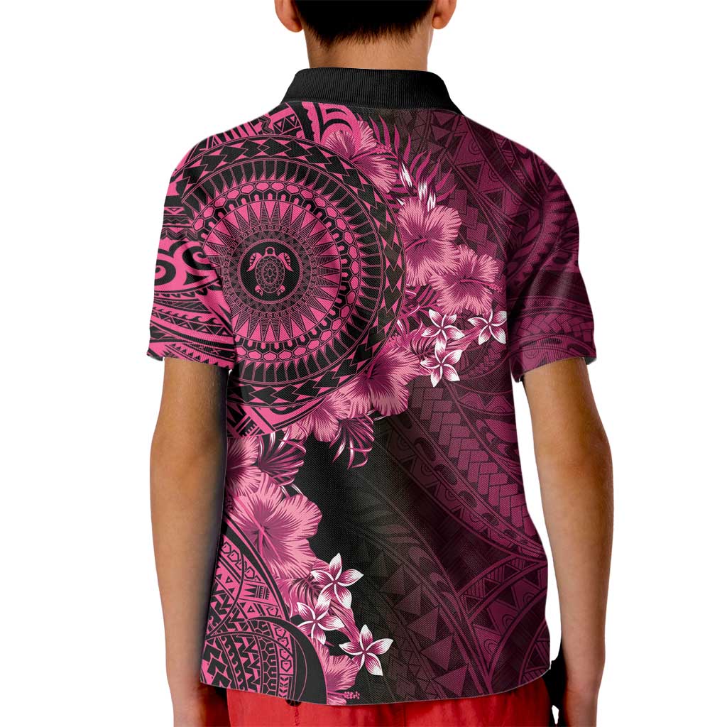 Vanuatu Kid Polo Shirt Hibisus Polynesian Pattern Pink - Polynesian Pride