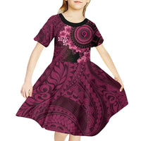 Vanuatu Kid Short Sleeve Dress Hibisus Polynesian Pattern Pink - Polynesian Pride