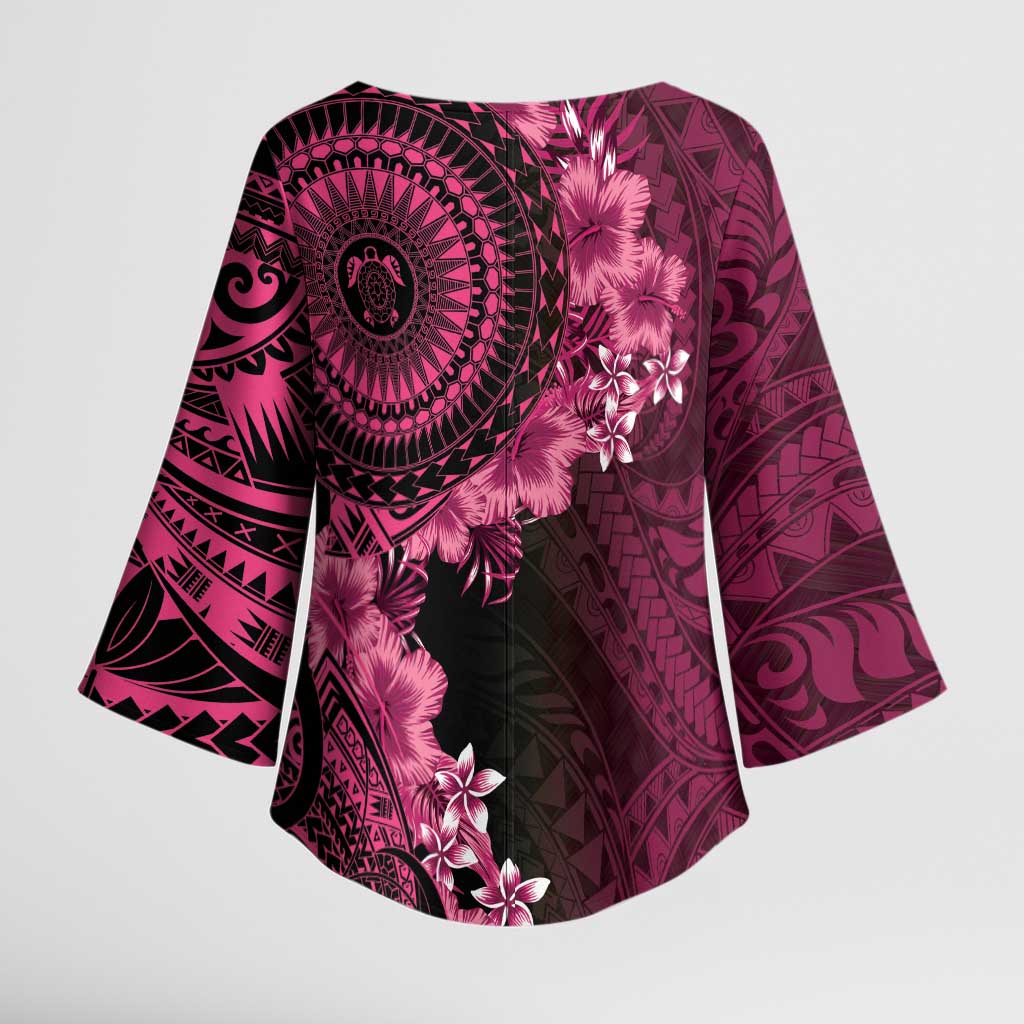 Vanuatu Kimono Sleeve Blouse Hibisus Polynesian Pattern Pink - Polynesian Pride