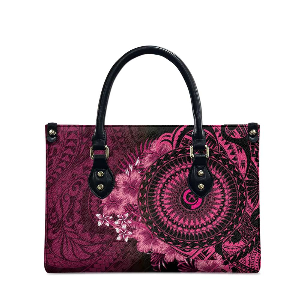 Vanuatu Leather Bag Hibisus Polynesian Pattern Pink - Polynesian Pride