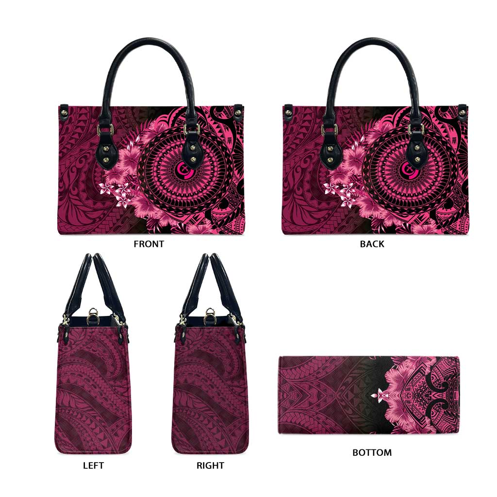 Vanuatu Leather Bag Hibisus Polynesian Pattern Pink - Polynesian Pride