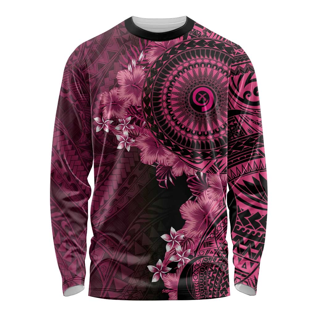 Vanuatu Long Sleeve Shirt Hibisus Polynesian Pattern Pink - Polynesian Pride