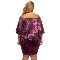 Vanuatu Off Shoulder Short Dress Hibisus Polynesian Pattern Pink - Polynesian Pride