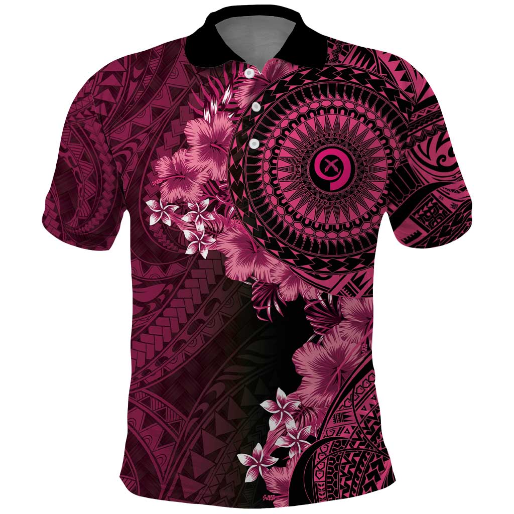 Vanuatu Polo Shirt Hibisus Polynesian Pattern Pink - Polynesian Pride