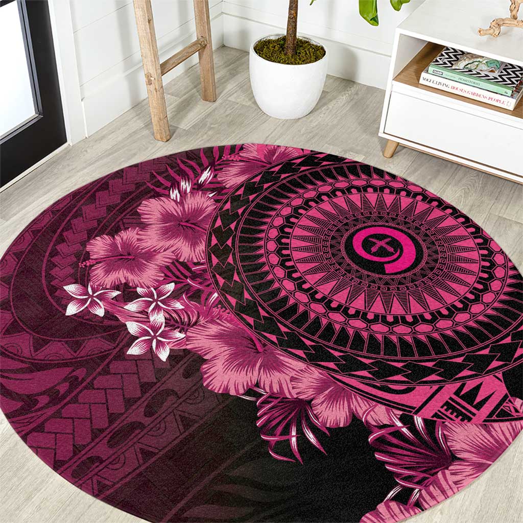 Vanuatu Round Carpet Hibisus Polynesian Pattern Pink - Polynesian Pride