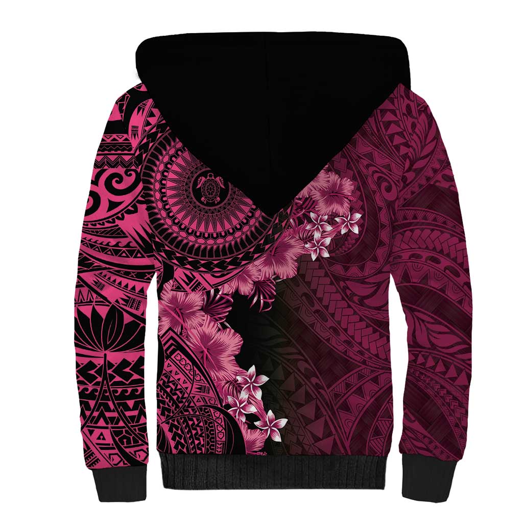 Vanuatu Sherpa Hoodie Hibisus Polynesian Pattern Pink - Polynesian Pride