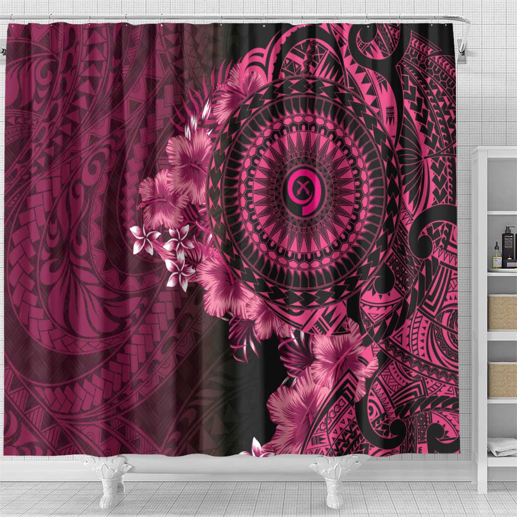 Vanuatu Shower Curtain Hibisus Polynesian Pattern Pink - Polynesian Pride