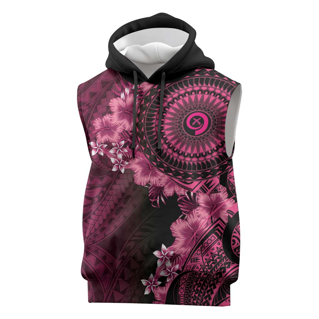 Vanuatu Sleeveless Hoodie Hibisus Polynesian Pattern Pink - Polynesian Pride