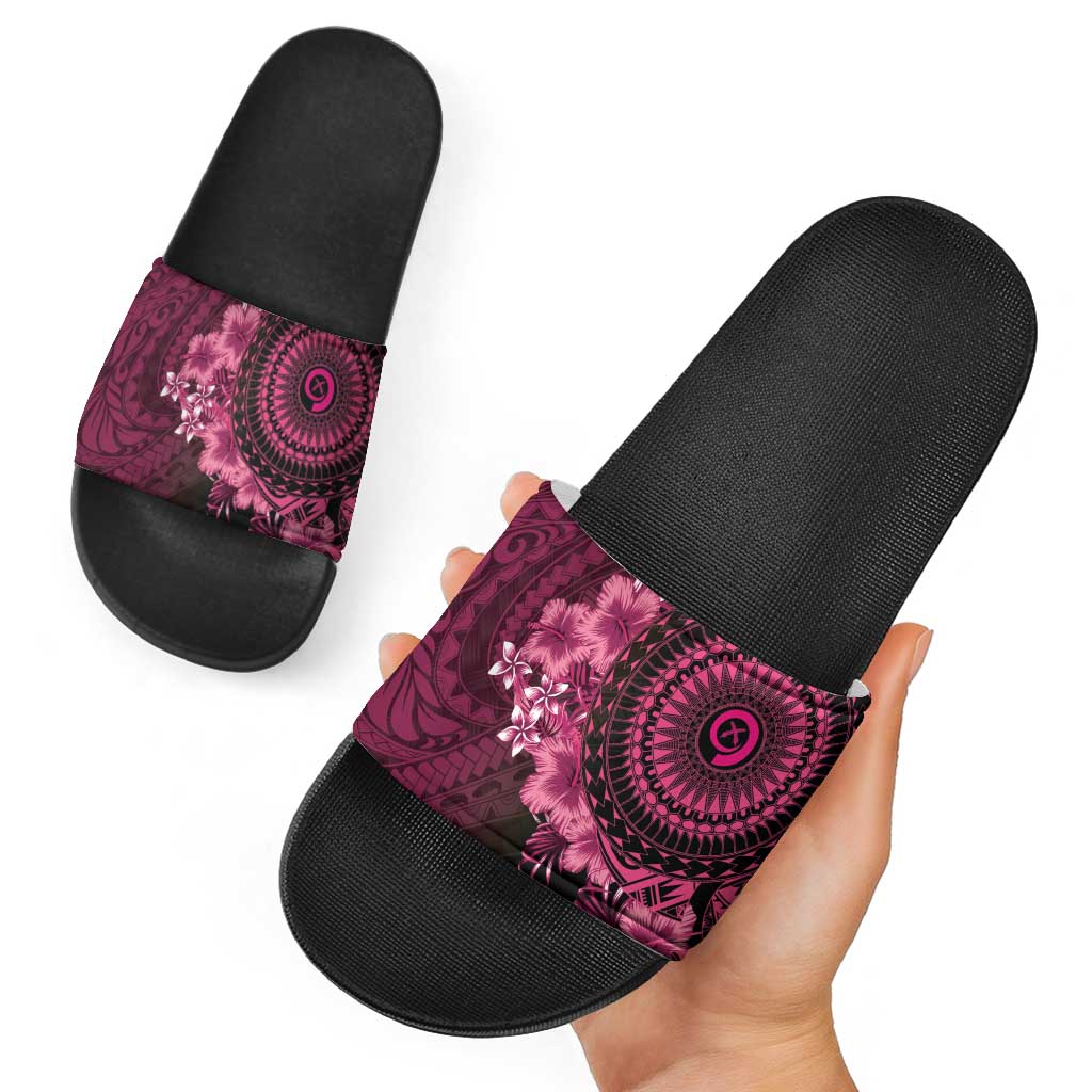 Vanuatu Slide Sandals Hibisus Polynesian Pattern Pink - Polynesian Pride